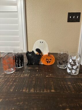 Wood Halloween Trio Wall Decor - Ghost, Black Cat & Pumpkin - Orange/Black/White
